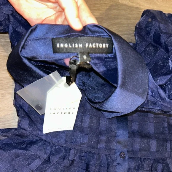 English factory Organza short sleeve button front midi dress - Picture 6 of 11